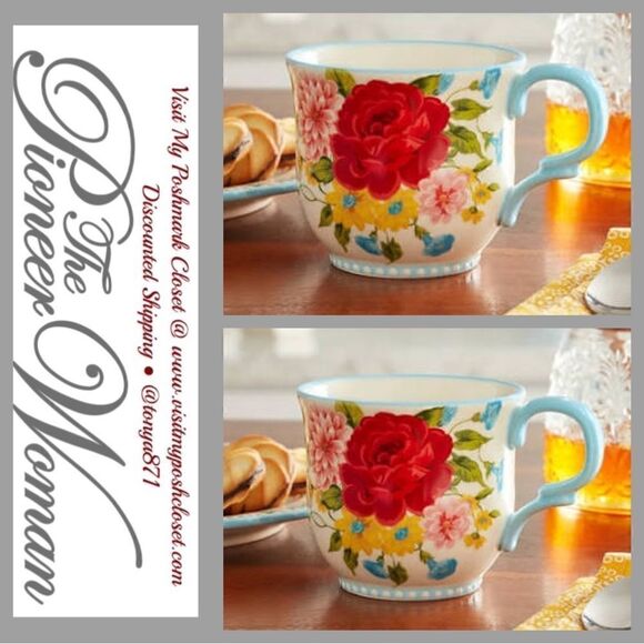 🦋 New Pioneer Woman Sweet Rose 15-oz Mugs, Set of 2 - Picture 3 of 8